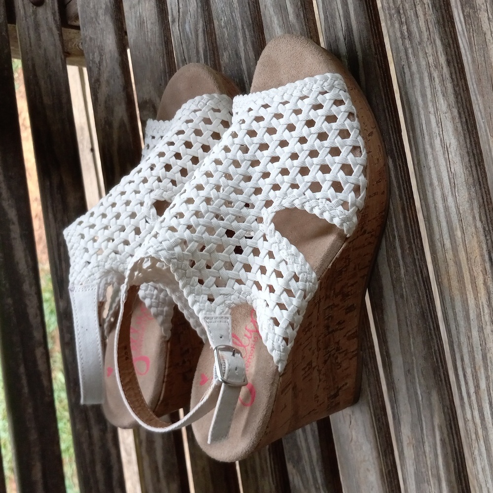 Jellypop Dianna Cork Wedge Strap White Sandals Size 9.5M